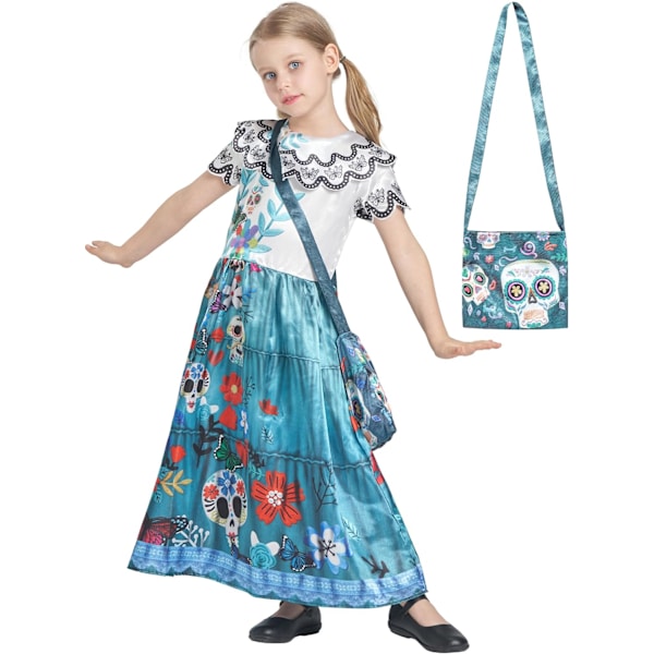 Halloween-kostyme Dødedagen, Dia de los Muertos-kjole, kostyme brud la Catrina, skjeletkostyme for barn kvinner kvinner Blå 3-4 jaar