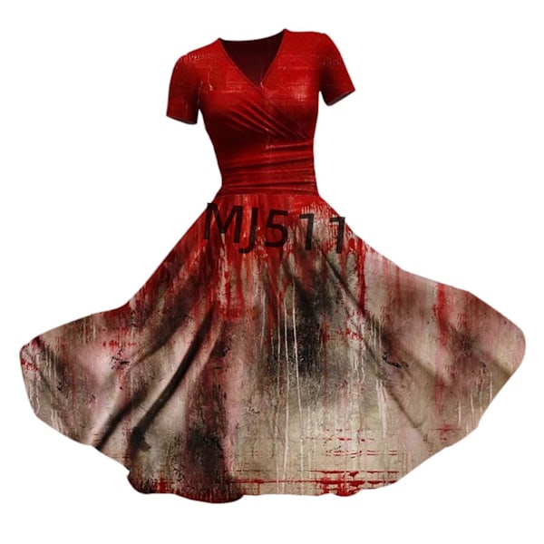 2024 Ny Halloween Blodig Blodig Perifer Klänning 67D Digitaltryck Smalt V-ringad Jumpsuit Type I S
