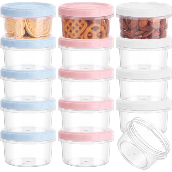 15-pack små matbehållare med lock, 200 ml lufttäta återanvändbara stapelbara PP-snackskoppar för kök, picknick, frys