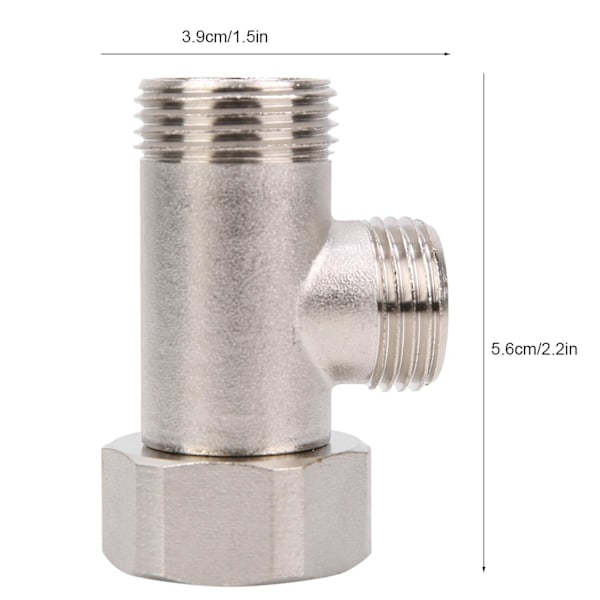 Bidet T-adapter, 3-vejs T-adapter til bidet, messing T-adapter bidetventil slangefitting tee-stik 7/8 1/2 16/15 til toiletshowerhoved afledningsventil