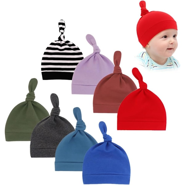 Unisex Baby Turban Mössor, 8 st Bomull Nyfödd Indien Mössa för Pojkar och Flickor (0-12 Månader) 8 pcs. B