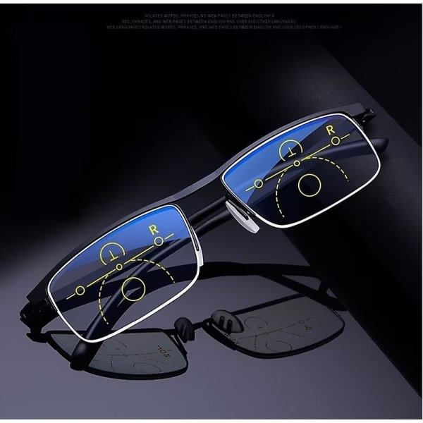 Wabjtam Multifocal Progressive Läsglasögon Herr Dam Anti Blue Uv Protect Glasögon Halvbåge Automatisk justering Glasögon +200