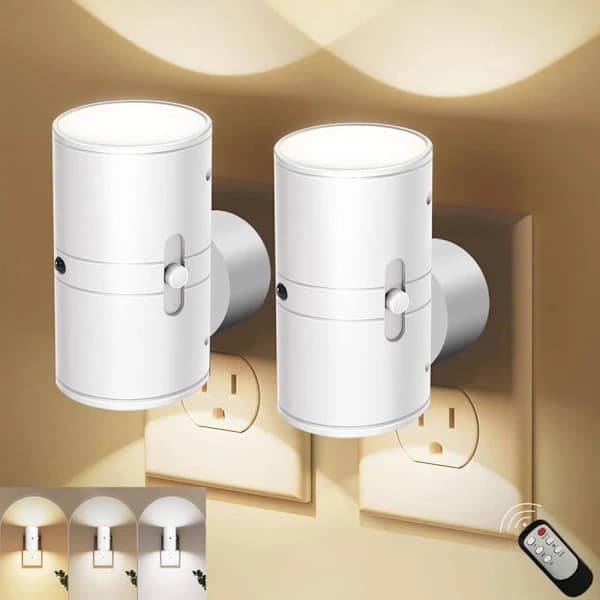LED Night Light with Plug, Dusk Sensor Night Light, Adjustable 3-Color Lamp, Lamp for All Places in the Home 2-Pack/Remote White 2-pack/remote Vit