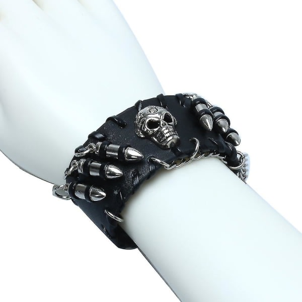 Svarta mäns Gothic Pu-läder Bullet Skull Armband Armband