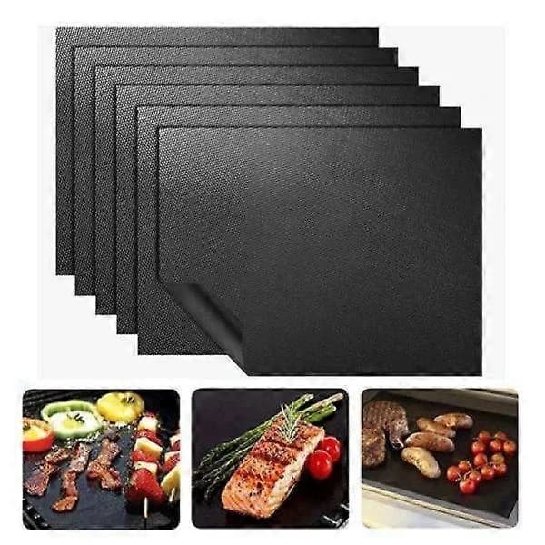 9-pakning Grillmatte, Ovnmatte, Bakematte - Non-Stick - 40x33 Svart 6-Pakning 6-Pack