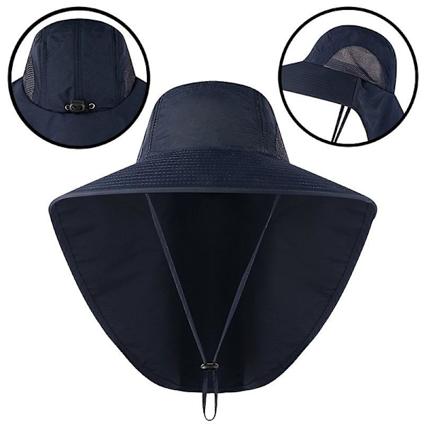 Sommarhatt Herr UV-skydd Bucket Hats med Nackskydd Utomhus Stor Bred Brätte Panama Fiske Vandringshatt för Män (Grå)
