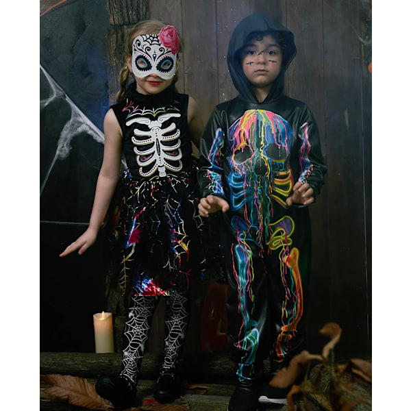 Halloween-kostyme Dødedagen, Dia de los Muertos-kjole, kostyme brud la Catrina, skjeletkostyme for barn kvinner kvinner Spindelben 7-8 Years