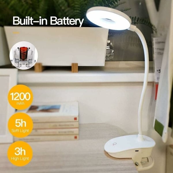 Batteridrevet Clip-on Leselys for Seng med 3 Lysstyrkenivåer, USB Oppladbar