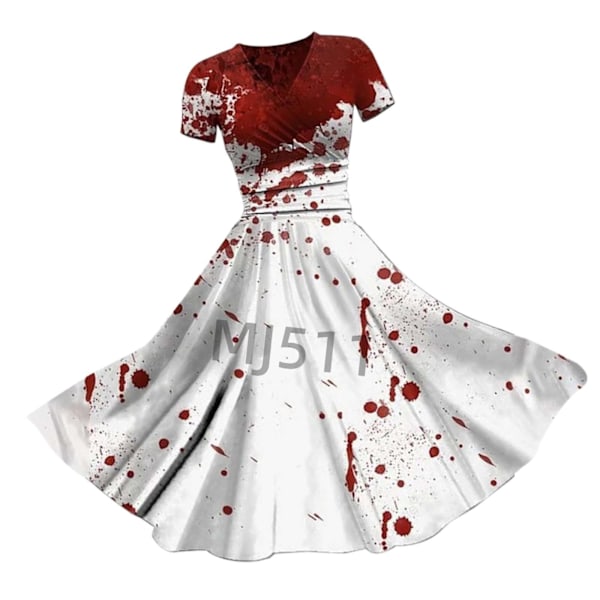 2024 Ny Halloween Blodig Blodig Perifer Klänning 41D Digitaltryck Åtsittande V-ringad Jumpsuit E 4XL