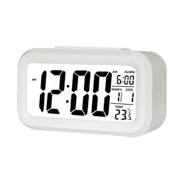 Digital LED Vækkeur Med Stort LCD Display, Termometer og Snooze til Soveværelset, Hvid