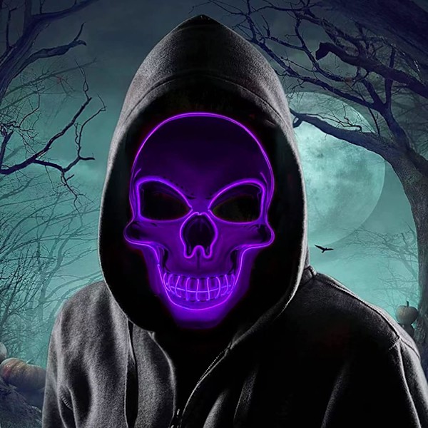 Halloween LED-mask, LED-skelettmask, LED-rengöringsmasker, skräckmask, halloweenmask, för karneval, halloween, cosplay och fester Purple