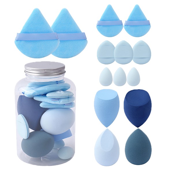 Rajojen yli myyvä drift-pullo 14-osainen puuterivippasetti kauneusmuna peukalopuuteri vippa puuvillapuuteri vippa mini puuteri vippa Blue 14-piece set