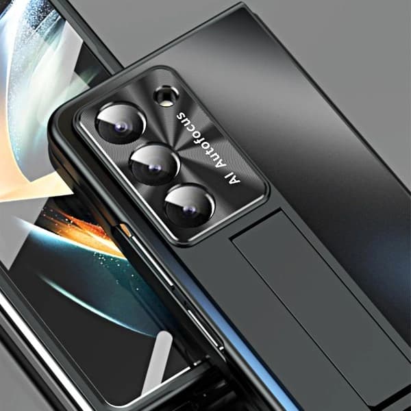 Vikbart telefonfodral med inbyggt stöd och linsskydd för Samsung Galaxy Z Fold Guld