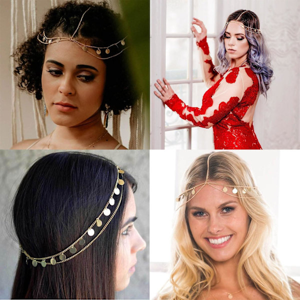 Boho-dusker med kvaster, kjede med kvaster, boho-pannebånd, damehodeplagg for festivaltilbehør bryllup halloween a