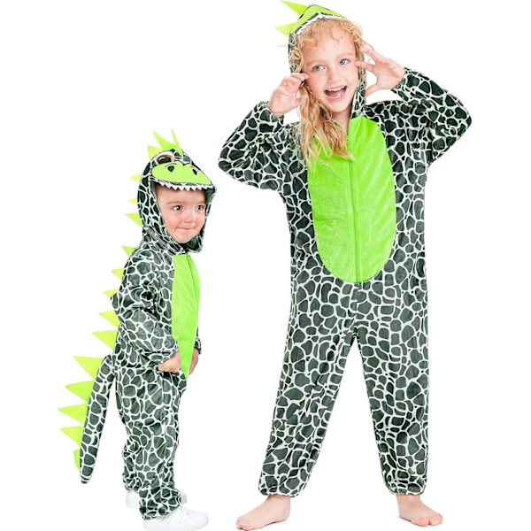 Baby Dinosaur Kostym, Drakkläder Jumpsuit med Huva för Barn, Djurstorlek Pyjamas