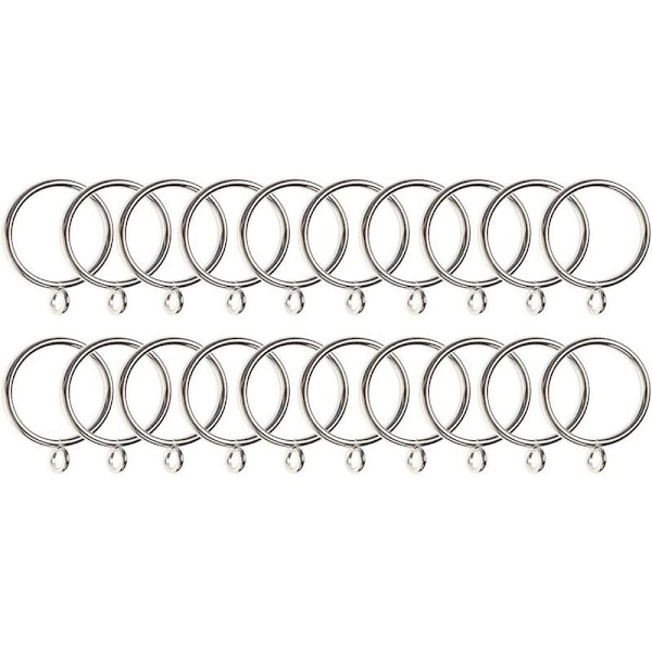 Sett med 20 gardinringer, hengende ringer for gardiner og stenger, 50 mm indre diameter, sølv