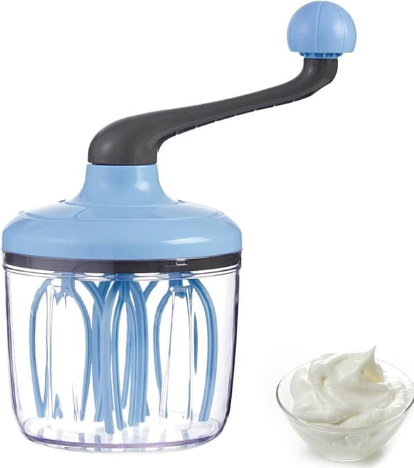 Manuell Eggevisp, Roterende Visp Med Sklisikker Base, Avtakbart Håndtak, For Hjemmebaking, Krem, Egg Og Sauser, Blå, 1000 ml