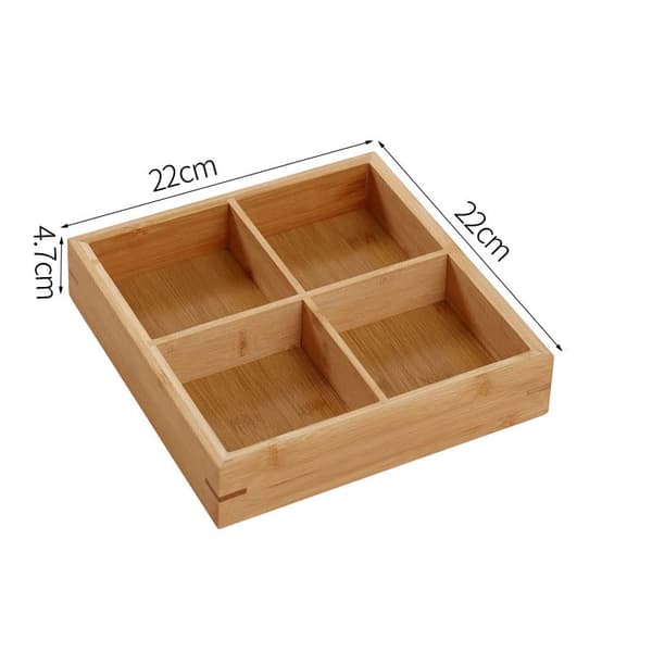 4-rums serveringsbakke i træ, opdelt snackfad og nøddeopbevaringsbeholder (natur) Four-compartment tray
