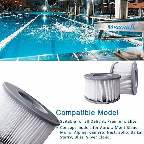 Sæt med 6 filtre til oppustelige Mspa-whirlpools, 106 cm - 6 udskiftningsfilterpatroner til oppustelige Mspa-whirlpools