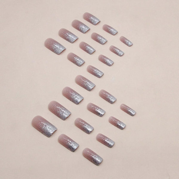 Korta gradient tryck på naglar fyrkantiga falska naglar galax nagelspetsar full täckning naken falska naglar för kvinnor och flickor 24 st