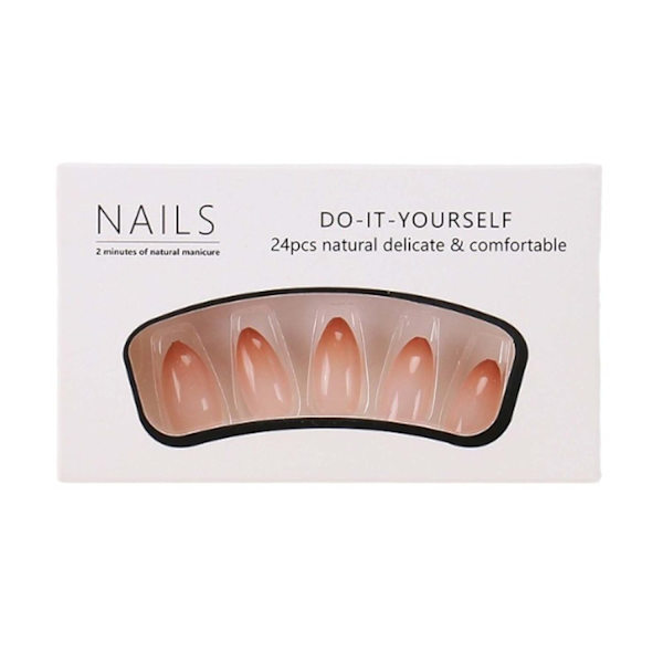 Korte mandelformede trykk på negler Nude falske negler Gradient negler tips Full dekning blanke falske negler for kvinner og jenter 24 stk
