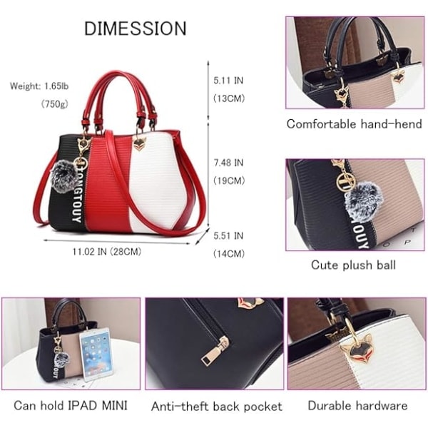 IC Håndvesker for kvinner Mote Damevesker PU Lær Satchel Skuldervesker Tote Bags