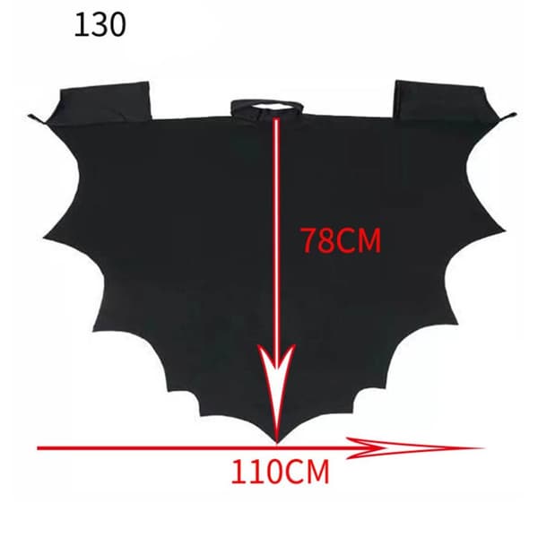 Halloween-dräkt för barn, svart fladdermusvinge-kappa med patch 130