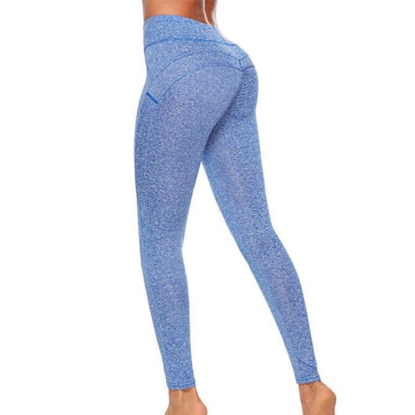 Kvinnor med hög midja yoga joggingbyxor Blue,XL