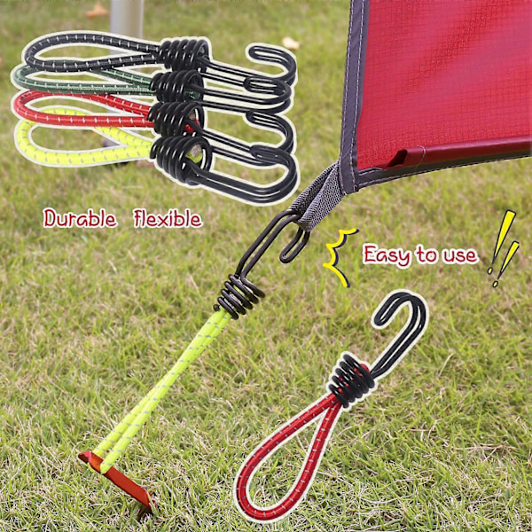 Elastiska Snören med Krokar för Utomhusbruk - 8 st Tält Elastiskt Rep Spänne Krok Spiral Krokar för Camping, Tält