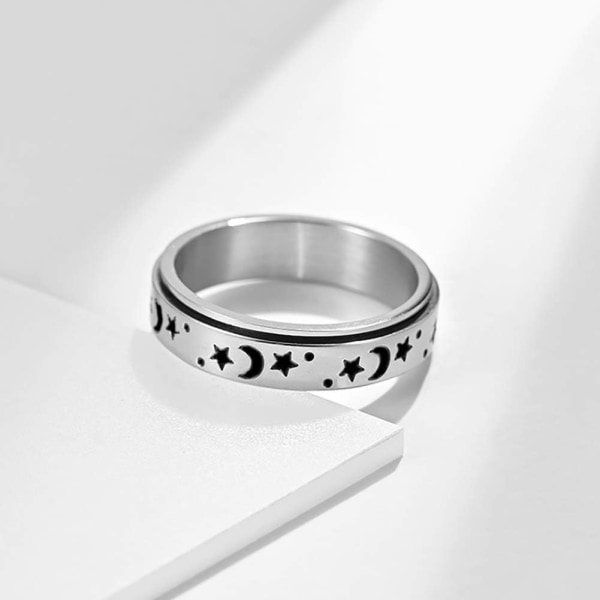 IC Spinnerringe i titan i rustfrit stål Måne og Stjerne Fidget Ring Stresslindrende Angstring -5-77 (små i størrelsen)