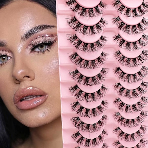Russiske Strip Lashes DD Curl Falske Øyenvipper Fluffy Wispy Faux Mink Lashes 10 Par Pakke (D09)
