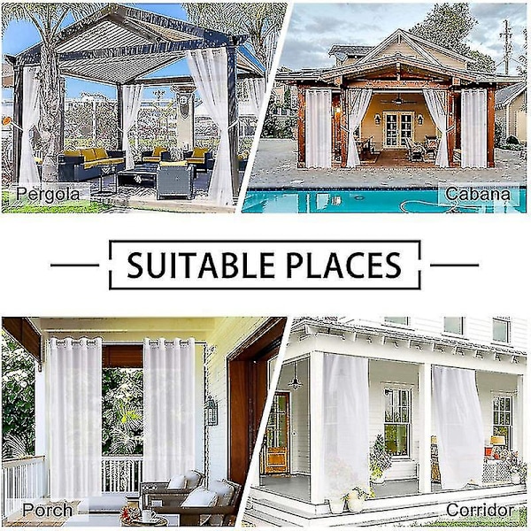 2 stk Utendørsgardiner for Uteplass Avtakbare for Enkel Vanntett Transparent Gardin for Veranda Hage Lysthus