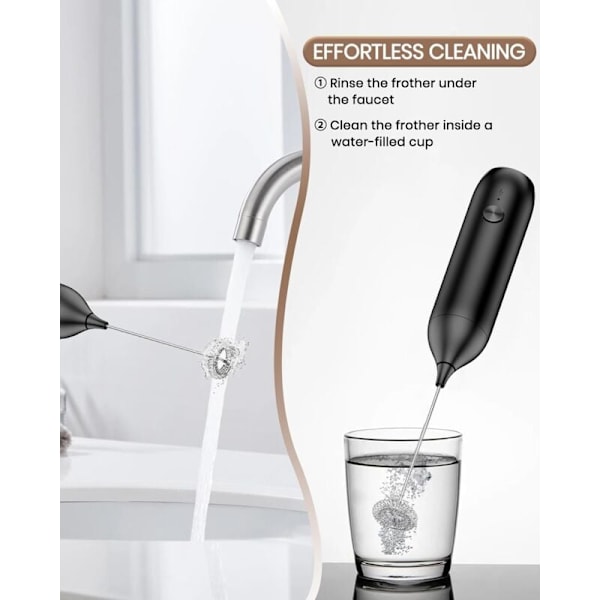 Elektrisk melkeskummer, USB-oppladbar melkeskummer kraftig melkeskummer for Latte, Cappuccino, varm sjokolade, svart