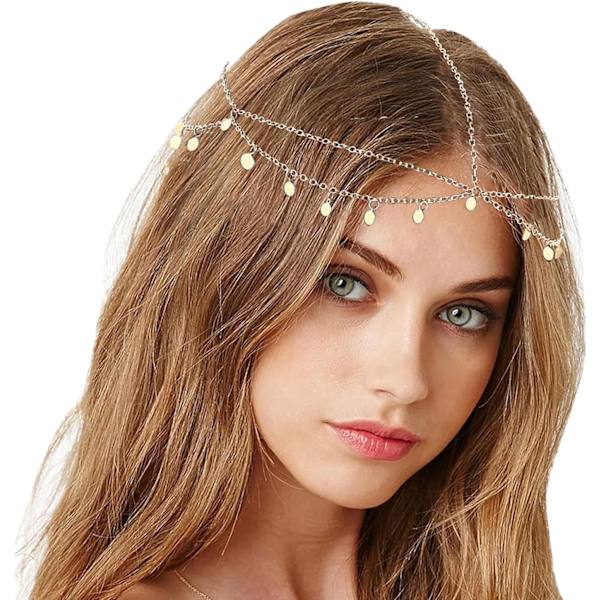 Boho kvast pandebånd, kvast kæde hårbånd, boho pandebånd hoved, damehovedbeklædning til festivaltilbehør bryllup halloween D