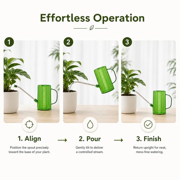 1,5L Vandkande med Lang Tud, Rustfri Stålstav til Stueplanter military green 1.5L