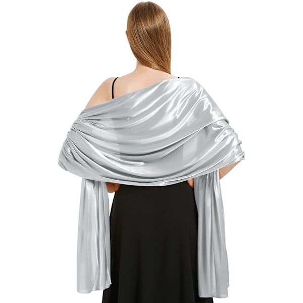 Silkesatin skjerf wraps for kvinner damer skjerf bruder brudepiker stål sjal for bryllup aftenfest jenter gaver elfenben metallisk Silver