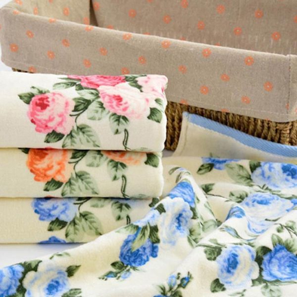 Bløde håndklæder med blomsterprint, badehåndklæder BLÅ blå blue