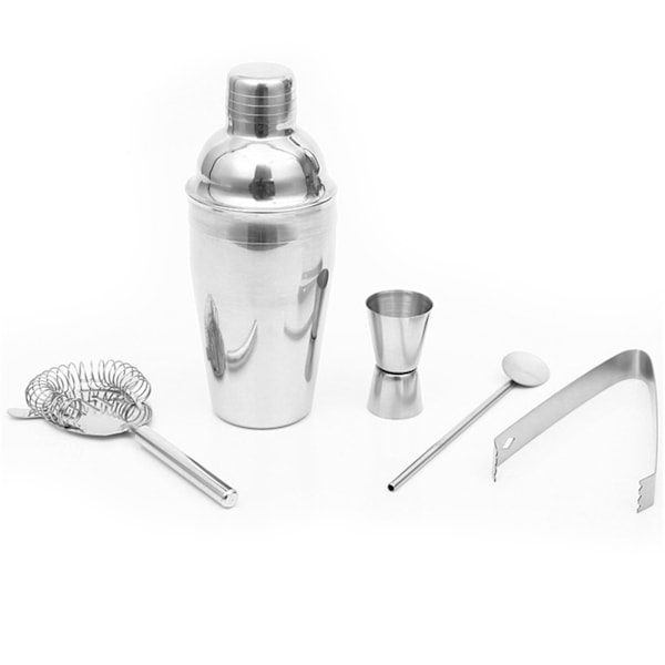 5-delars cocktailset i rostfritt stål 750ml cocktailshaker sked mätjigger klämma och sil för bar
