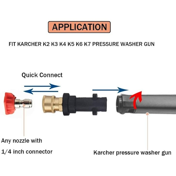 Adapter til højtryksrenserpistol med 1/4'' hun-lynkobling, kompatibel med K-serie højtryksrensere K2, K3, K4, K5, K6, K7