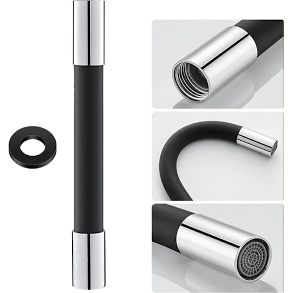 Kranförlängare - Krantillbehör - Universal - Kranmunstycke - Flexibel kranförlängare - 360° kran svart - 20 cm