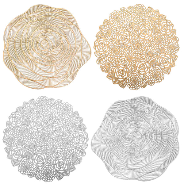 Rose blomster brikke isolasjonspute lett luksus varm stempling coaster myk dekorativ bordmatte fest tallerkenmatte Placemat 38cm Gold 2pcs