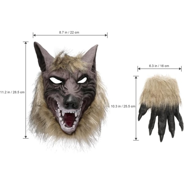 IC Toddmomy 2 set med vargskämtmasker vargklor handskar halloween varulvsmask Varulvsmask Handskar Blandad Färg 27x22cm