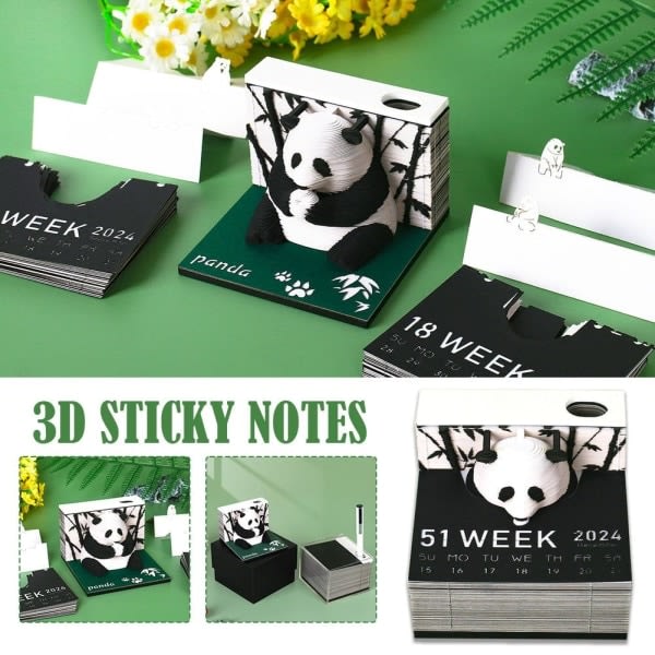 2024 Veckokalender Giant Panda 3D pappersskulptur Anteckningsblock