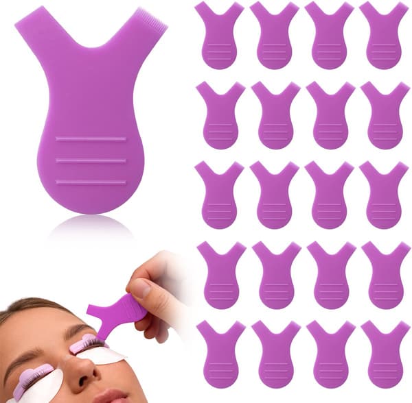 20-pakning Y-formede øyenvippeløftkammer, vippeseparatorbørster i plast for vippeextensions, salongbruk, lilla, 4,5 x 3,3 cm