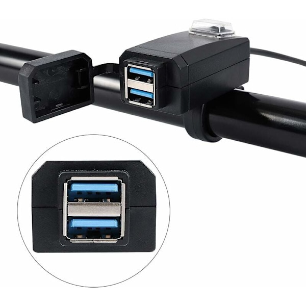 Motorsykkel Lader 2 USB Porter Socket Adapter Hurtiglading 3.0 12-24v USB Mobiltelefon Strømlader med Bryter for Motorsykler Sykler etc.