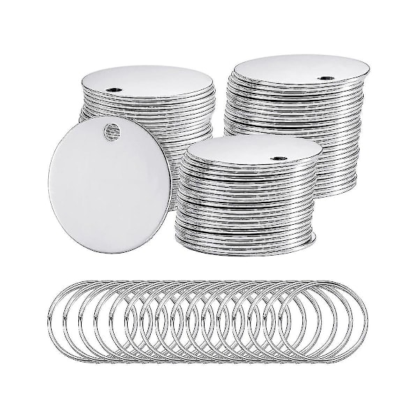 100 stk. runde stemplingsblanketter i rustfrit stål med hul, sølvfarvede metalblanketter til hundetegn, polerede blanke mønter Y
