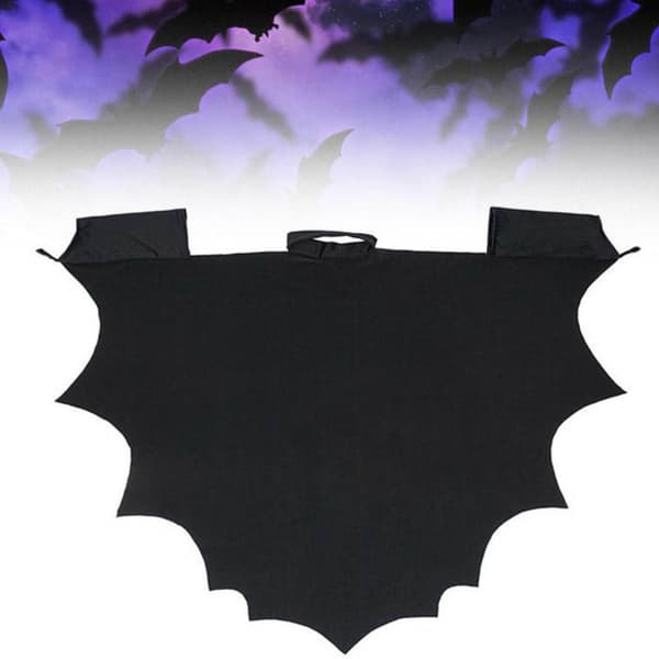 Halloween-dräkt för barn, svart fladdermusvinge-kappa med patch 130