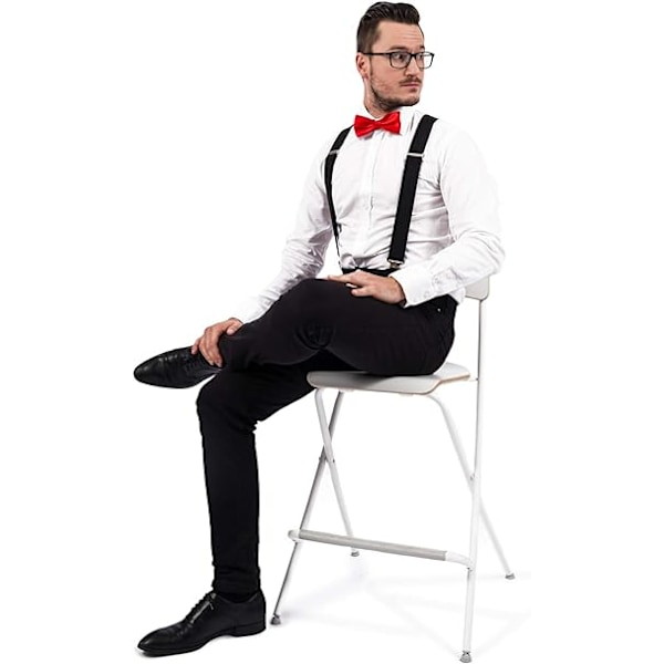 Suspenders med ekstra stærke metalclips 4 cm brede Heavy Duty suspenders One Size Passer alle mænd og kvinder Justerbar og elastisk X-form (sort)