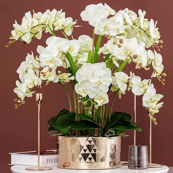 4 stk. kunstige Phalaenopsis orkidé hvite blomster 70 cm med kunstig
