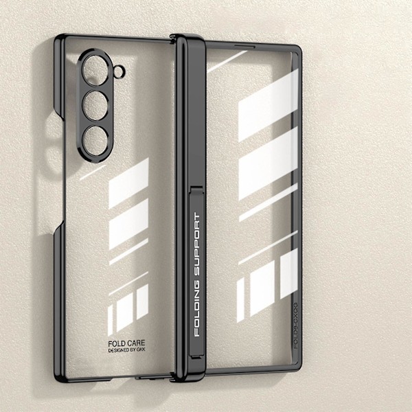 Samsung Galaxy Z Fold 6 5G:lle läpinäkyvä kotelo magneettisella saranasuojalla, jalustalla ja näytönsuojalla, sähköpinnoitettu Z Fold 6 -kotelo